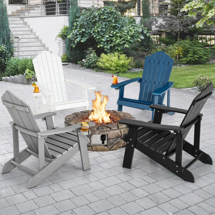 Weather Resistant HIPS Outdoor Adirondack Chair with Cup Holder-Gray - Gray - Adirondack Chairs