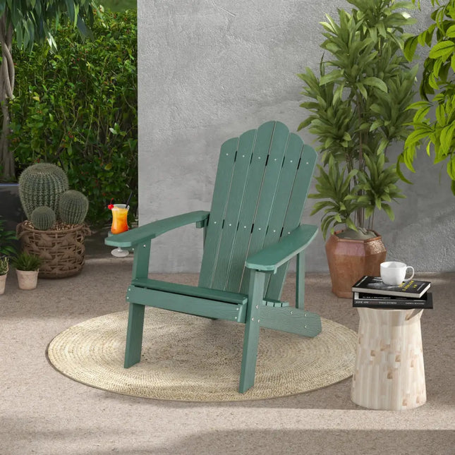 Weather Resistant HIPS Outdoor Adirondack Chair with Cup Holder-Green - Green - Adirondack Chairs