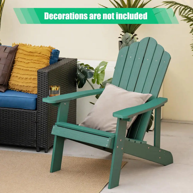 Weather Resistant HIPS Outdoor Adirondack Chair with Cup Holder-Green - Green - Adirondack Chairs
