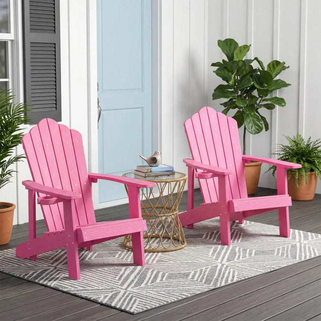 Weather Resistant HIPS Outdoor Adirondack Chair with Cup Holder-Pink - Pink - Adirondack Chairs