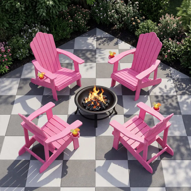 Weather Resistant HIPS Outdoor Adirondack Chair with Cup Holder-Pink - Pink - Adirondack Chairs