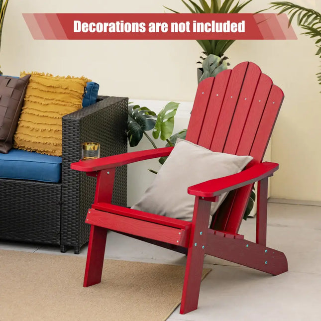 Weather Resistant HIPS Outdoor Adirondack Chair with Cup Holder-Red - Red - Adirondack Chairs