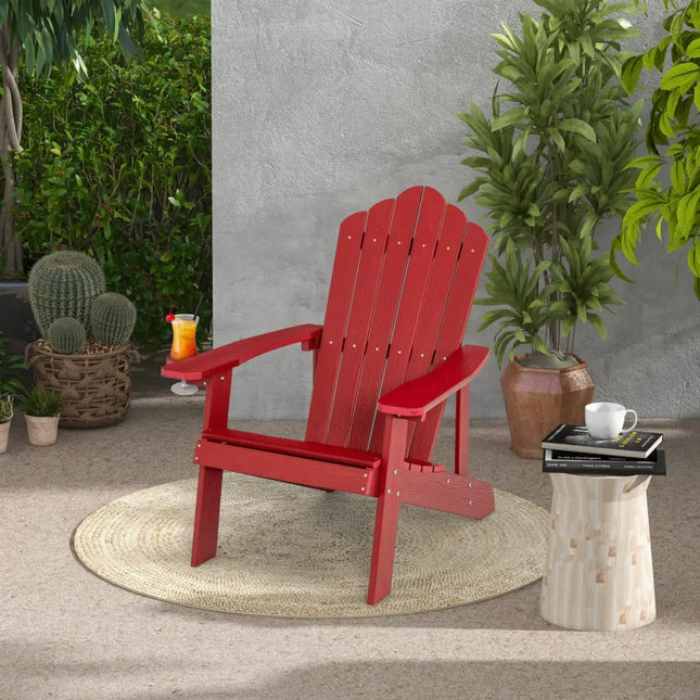 Weather Resistant HIPS Outdoor Adirondack Chair with Cup Holder-Red - Red - Adirondack Chairs