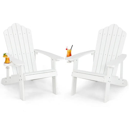 Weather Resistant HIPS Outdoor Adirondack Chair with Cup Holder-White - White - Adirondack Chairs