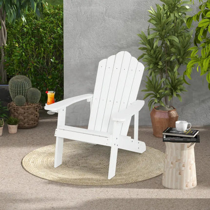 Weather Resistant HIPS Outdoor Adirondack Chair with Cup Holder-White - White - Adirondack Chairs