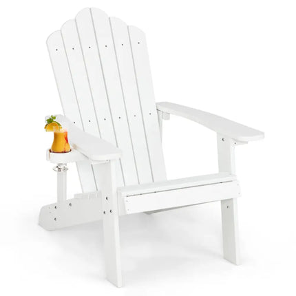 Weather Resistant HIPS Outdoor Adirondack Chair with Cup Holder-White - White - Adirondack Chairs