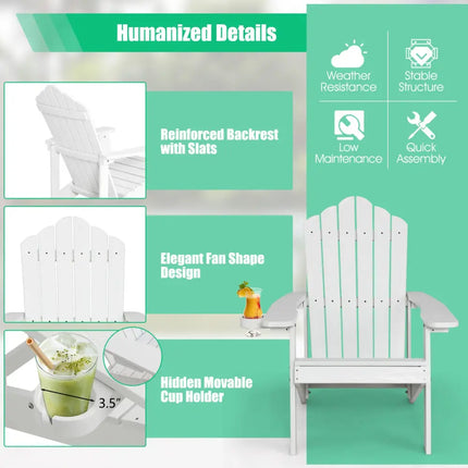 Weather Resistant HIPS Outdoor Adirondack Chair with Cup Holder-White - White - Adirondack Chairs