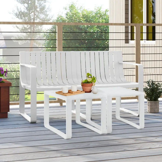 Weather-resistant Plastic 2-Person Bench with Curved Backrest-White - White - Outdoor Benches