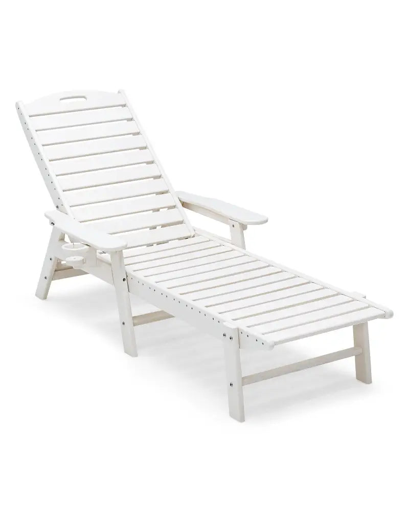 Weatherproof Patio Lounge Chair with Adjustable Back and Cup Holder-White - White - Outdoor Chaise Lounges