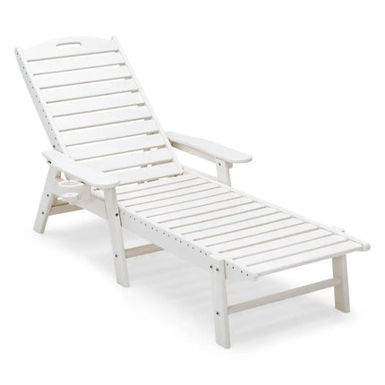 Weatherproof Patio Lounge Chair with Adjustable Back and Cup Holder-White - White - Outdoor Chaise Lounges