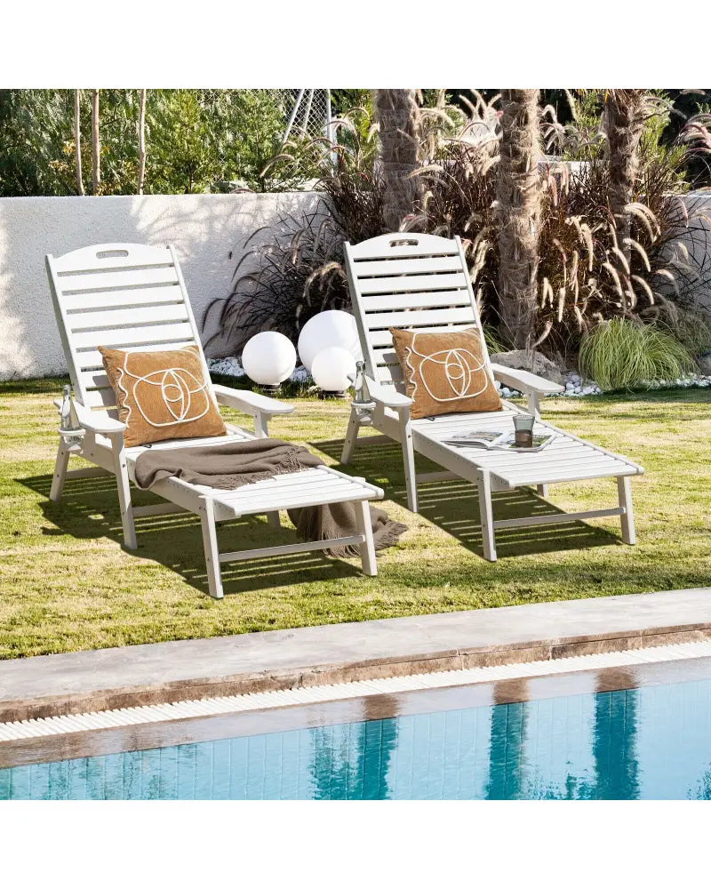 Weatherproof Patio Lounge Chair with Adjustable Back and Cup Holder-White - White - Outdoor Chaise Lounges
