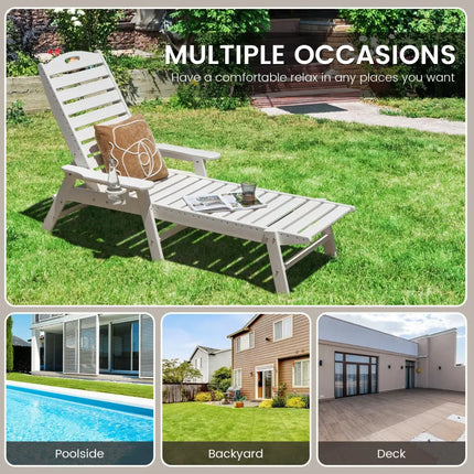 Weatherproof Patio Lounge Chair with Adjustable Back and Cup Holder-White - White - Outdoor Chaise Lounges