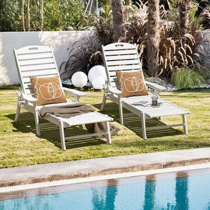 Weatherproof Patio Lounge Chair with Adjustable Back and Cup Holder-White - White - Outdoor Chaise Lounges