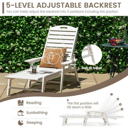 Weatherproof Patio Lounge Chair with Adjustable Back and Cup Holder-White - White - Outdoor Chaise Lounges