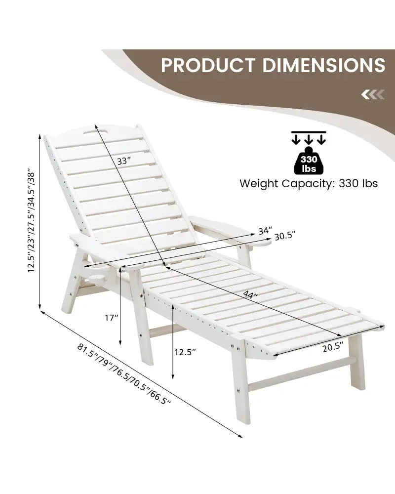 Weatherproof Patio Lounge Chair with Adjustable Back and Cup Holder-White - White - Outdoor Chaise Lounges
