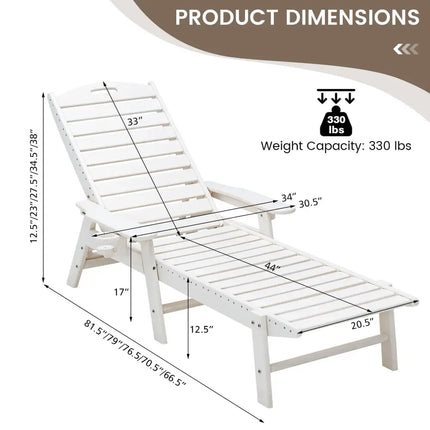 Weatherproof Patio Lounge Chair with Adjustable Back and Cup Holder-White - White - Outdoor Chaise Lounges