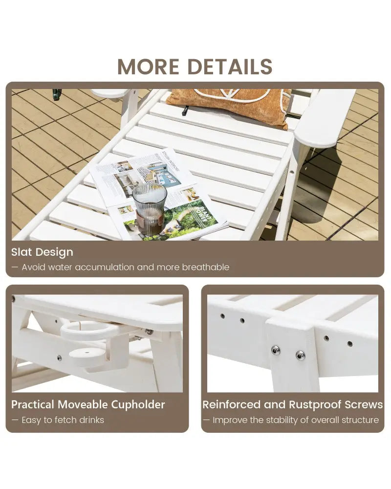 Weatherproof Patio Lounge Chair with Adjustable Back and Cup Holder-White - White - Outdoor Chaise Lounges