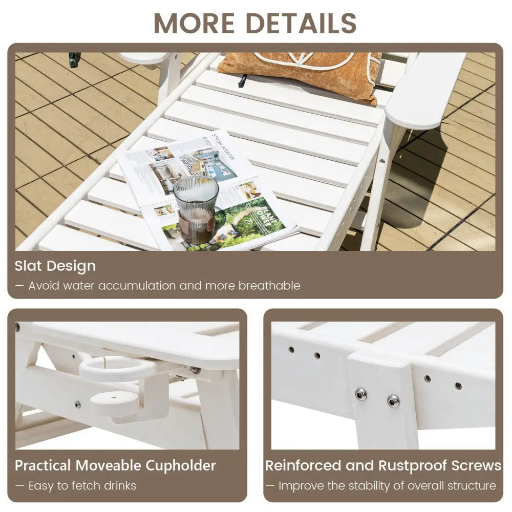 Weatherproof Patio Lounge Chair with Adjustable Back and Cup Holder-White - White - Outdoor Chaise Lounges