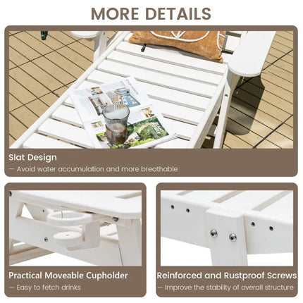 Weatherproof Patio Lounge Chair with Adjustable Back and Cup Holder-White - White - Outdoor Chaise Lounges
