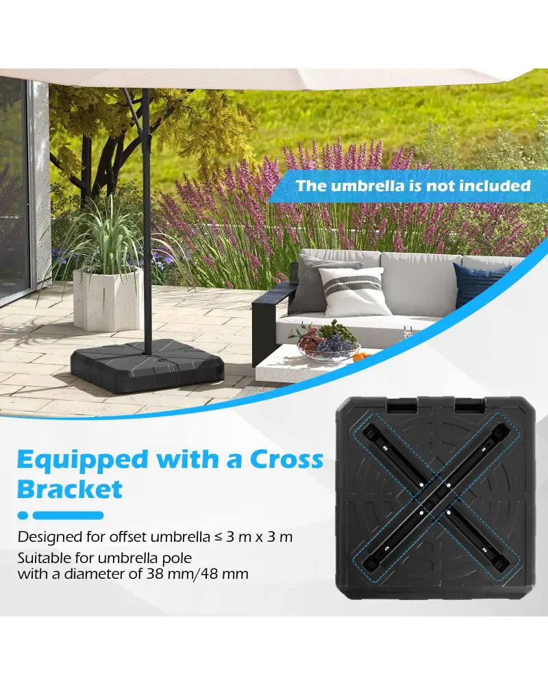 Weighted Offset Umbrella Base with Cross Bracket and Cut-out Handles - Black - Outdoor Umbrella Bases