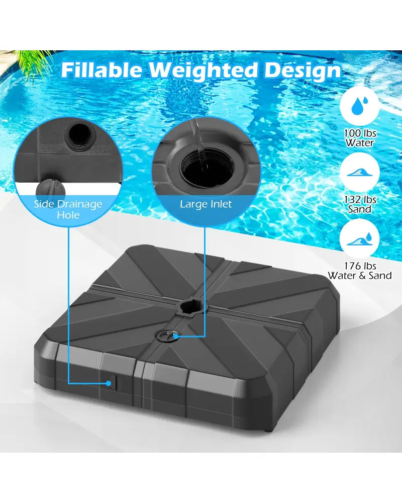Weighted Offset Umbrella Base with Cross Bracket and Cut-out Handles - Black - Outdoor Umbrella Bases