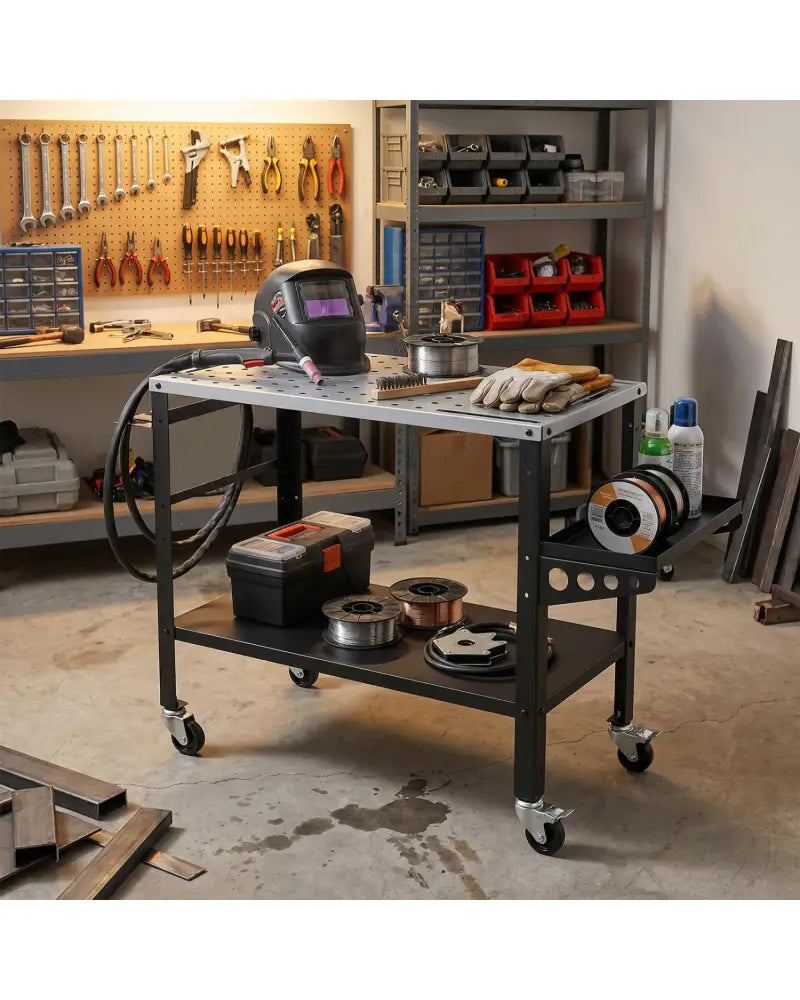 Welding Table 36x18’’ with Lockable Wheels and 144 Fixture Holes and Tool Slots - Garages