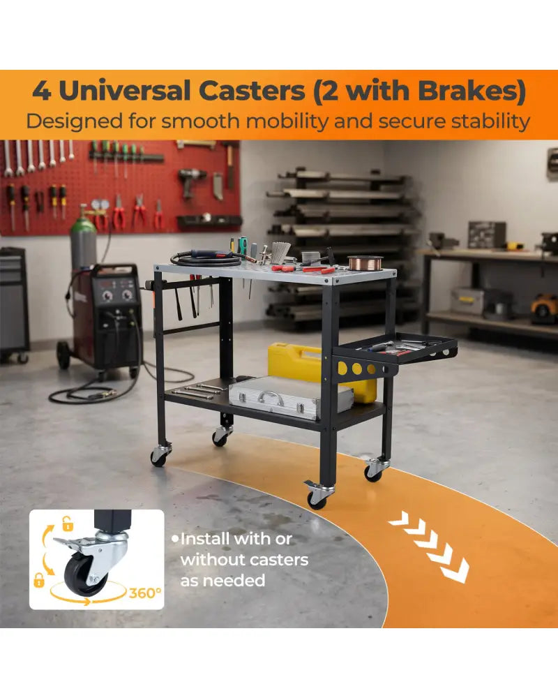 Welding Table 36x18’’ with Lockable Wheels and 144 Fixture Holes and Tool Slots - Garages