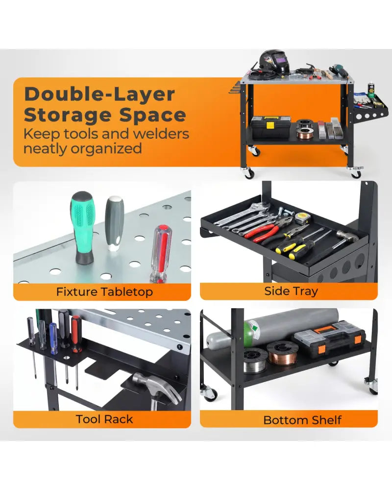 Welding Table 36x18’’ with Lockable Wheels and 144 Fixture Holes and Tool Slots - Garages