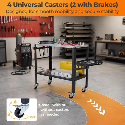 Welding Table 36x18’’ with Lockable Wheels and 144 Fixture Holes and Tool Slots - Garages