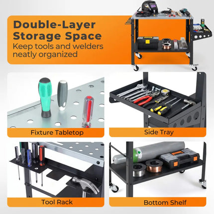 Welding Table 36x18’’ with Lockable Wheels and 144 Fixture Holes and Tool Slots - Garages