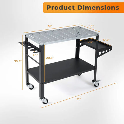 Welding Table 36x18’’ with Lockable Wheels and 144 Fixture Holes and Tool Slots - Garages