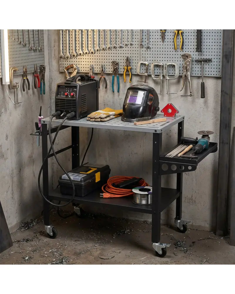 Welding Table 36x18’’ with Lockable Wheels and 144 Fixture Holes and Tool Slots - Garages