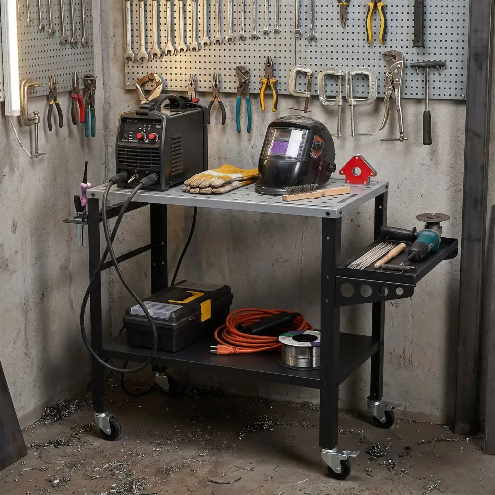 Welding Table 36x18’’ with Lockable Wheels and 144 Fixture Holes and Tool Slots - Garages