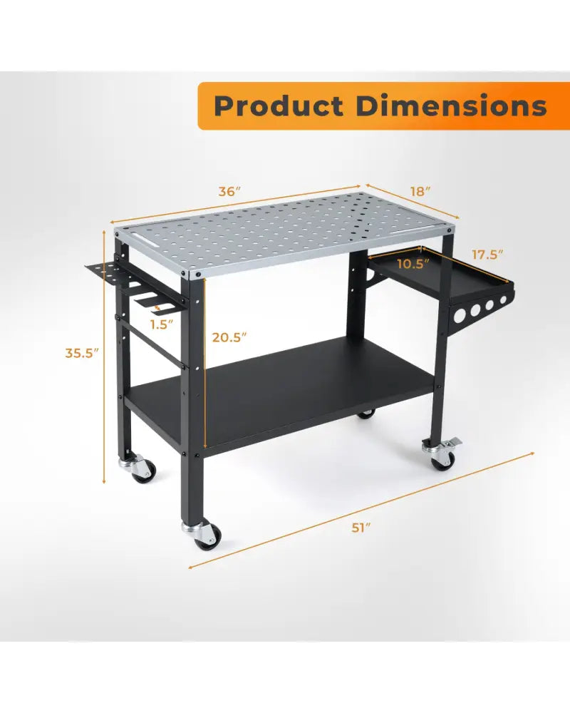 Welding Table 36x18’’ with Lockable Wheels and 144 Fixture Holes and Tool Slots - Garages