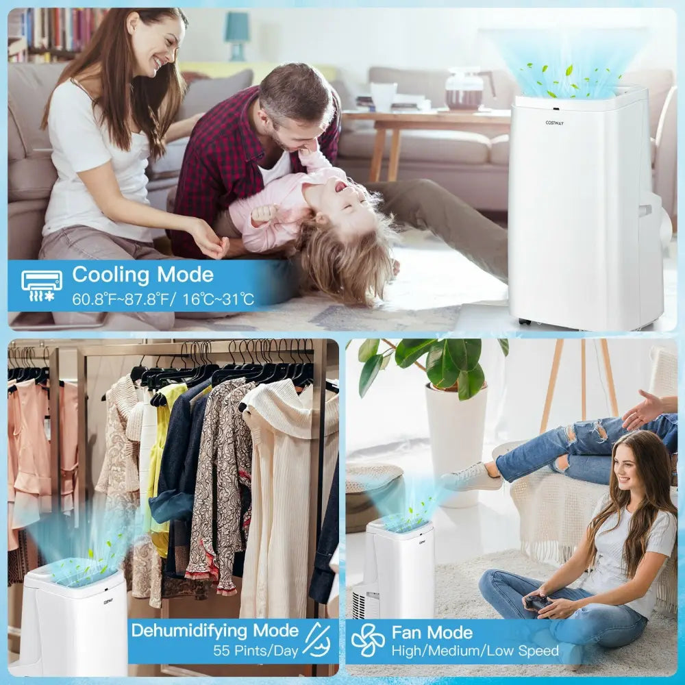 White 9000BTU 3-in-1 Portable Air Conditioner with Remote - White - Portable Air Conditioners