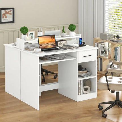 White Desk with Charging Station and Adjustable Shelf for Home Office-White - White - Writing Desks