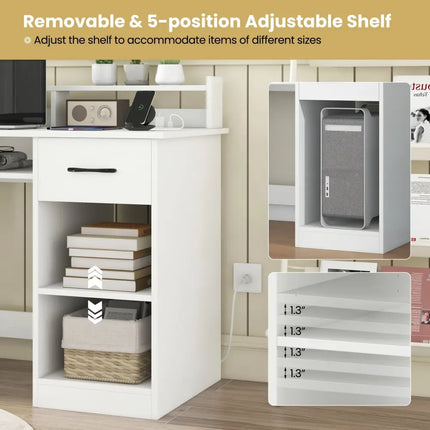 White Desk with Charging Station and Adjustable Shelf for Home Office-White - White - Writing Desks