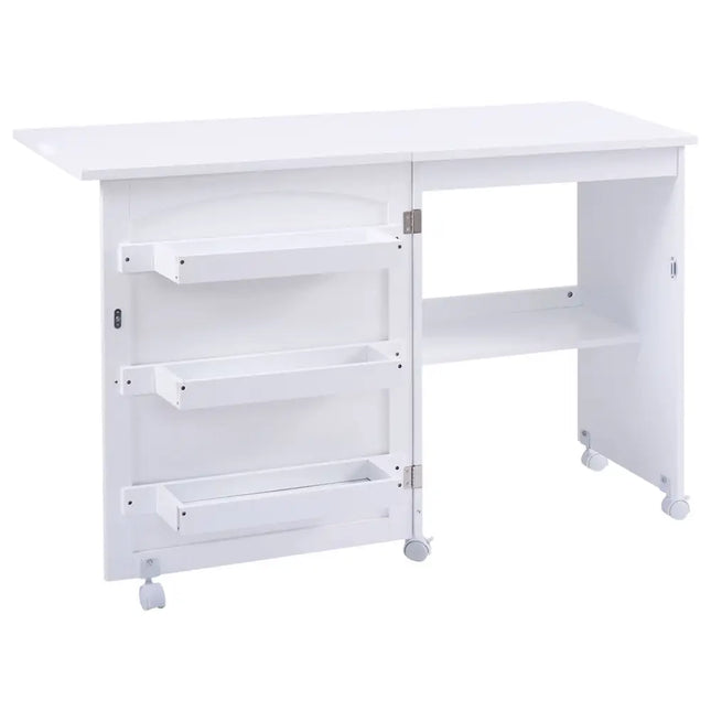 White Folding Swing Craft Table Storage Shelves Cabinet - White - Sewing Tables