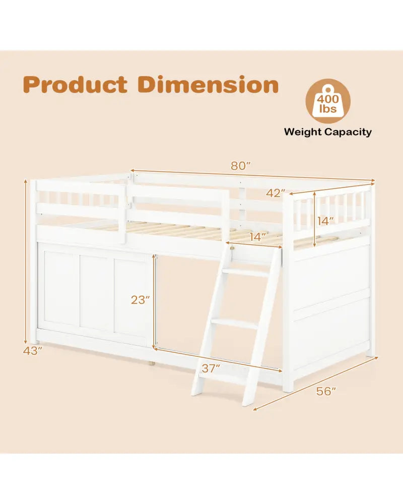 White Loft Bed with Aluminum Sliding Door and Storage for Bedroom-Twin size - White - Bunk Bed Frame