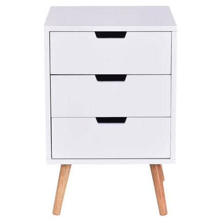 White Wood Side End Table Nightstand W/3 Drawers Mid-Century Accent - White - Nightstands