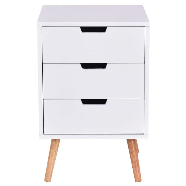 White Wood Side End Table Nightstand W/3 Drawers Mid-Century Accent - White - Nightstands