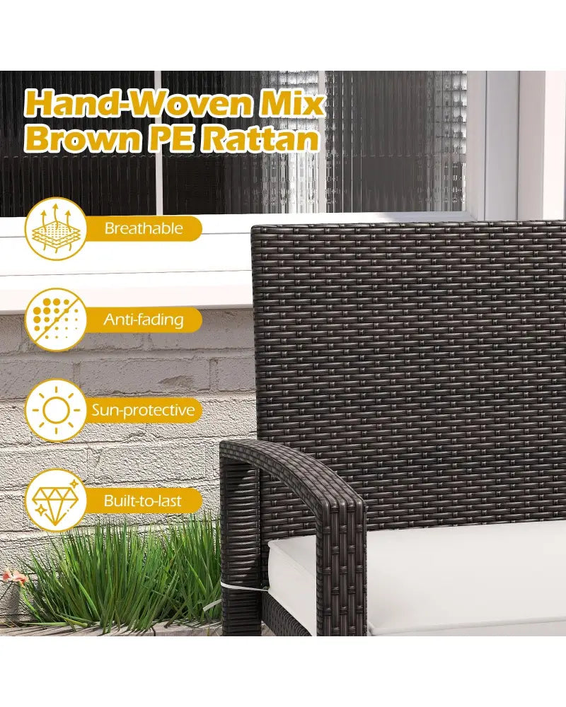 Wicker 2-Seat Bench with Soft Seat Cushion and Metal Frame-White - White - Outdoor Benches