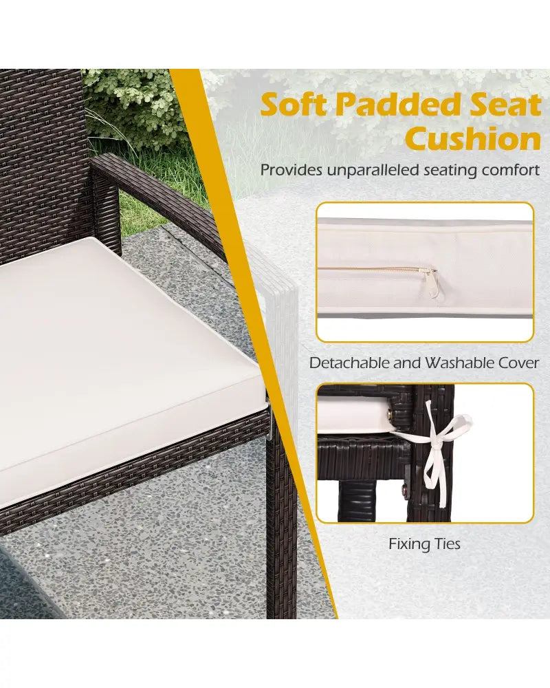 Wicker 2-Seat Bench with Soft Seat Cushion and Metal Frame-White - White - Outdoor Benches