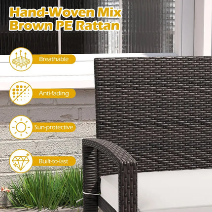Wicker 2-Seat Bench with Soft Seat Cushion and Metal Frame-White - White - Outdoor Benches