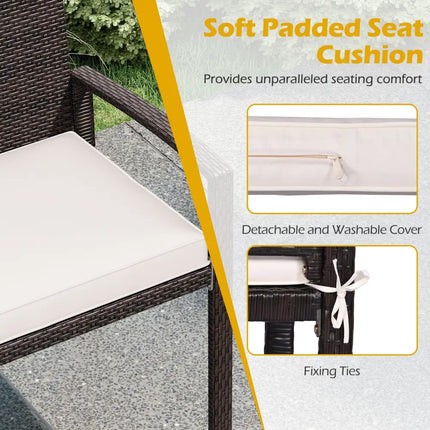 Wicker 2-Seat Bench with Soft Seat Cushion and Metal Frame-White - White - Outdoor Benches