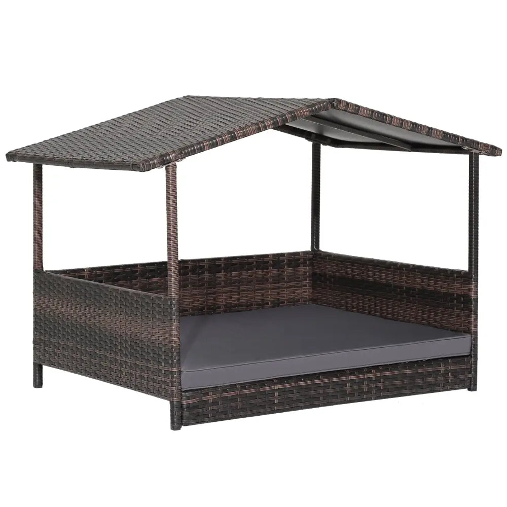Wicker Dog House with Weatherproof Roof for Outdoor - Gray - Dog Kennels