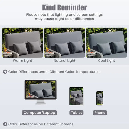 Wicker Loveseat Sofa with Multipurpose Ottoman and Retractable Side Tray-Gray - Gray - Patio Furniture Sets