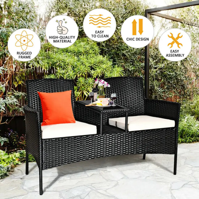 Wicker Patio Conversation Furniture Set with Removable Cushions and Table-White - White - Patio Conversation Sets