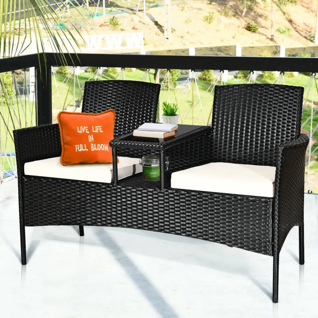 Wicker Patio Conversation Furniture Set with Removable Cushions and Table-White - White - Patio Conversation Sets