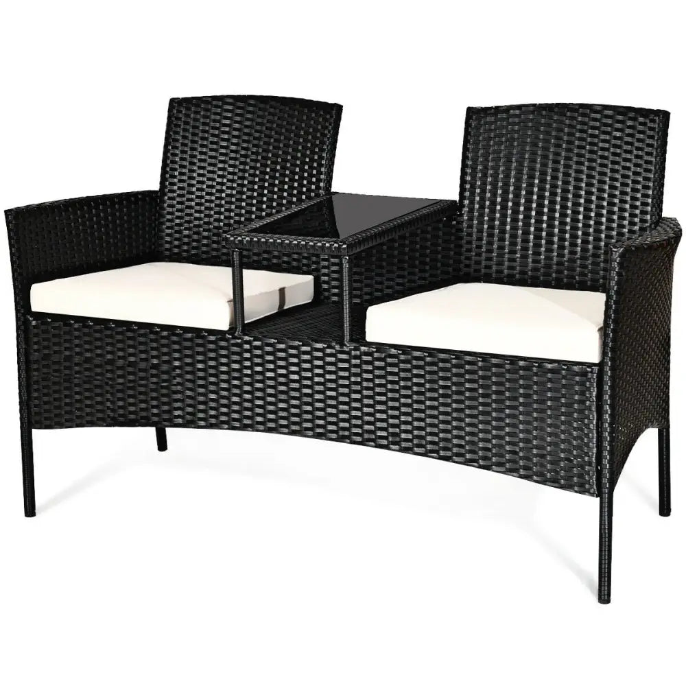 Wicker Patio Conversation Furniture Set with Removable Cushions and Table-White - White - Patio Conversation Sets